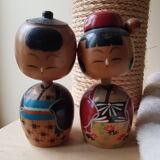 Figurines en bois japonaises vintage à tête articulée