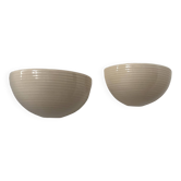 Pair of vintage wall lights, beige porcelain, France 1970