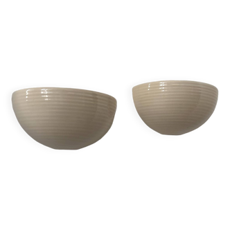 Pair of vintage wall lights, beige porcelain, France 1970