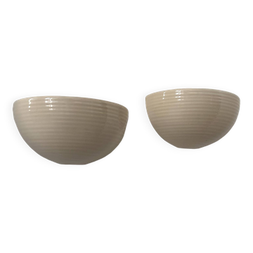 Pair of vintage wall lights, beige porcelain, France 1970