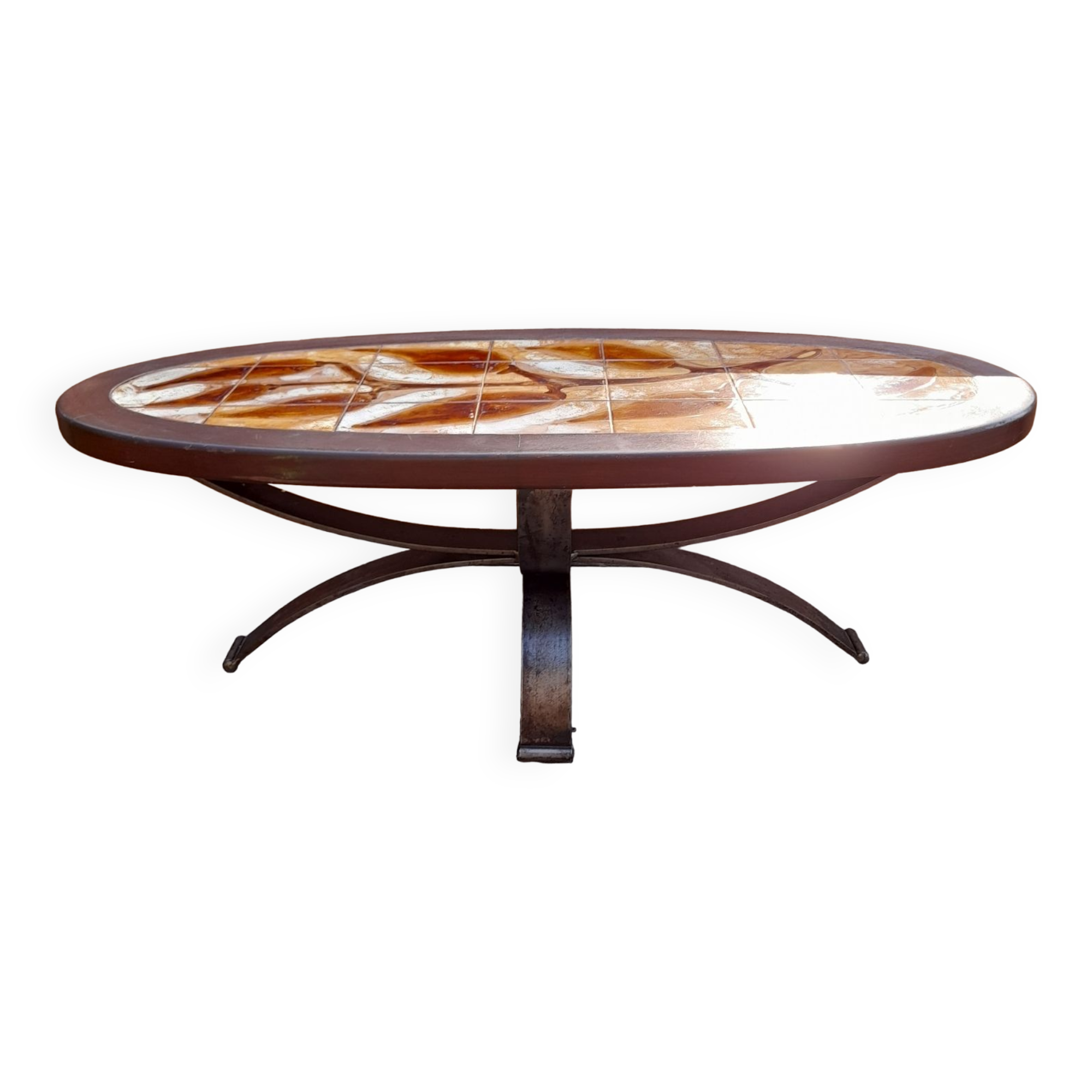 Wood ceramic and metal coffee table by Dan Vallauris 1960