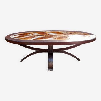 Wood ceramic and metal coffee table by Dan Vallauris 1960