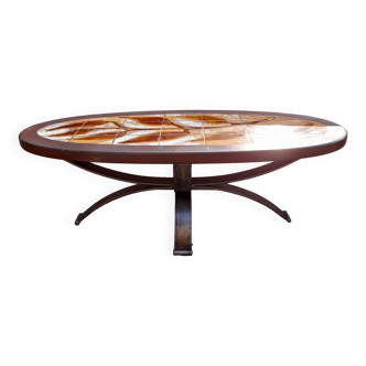 Wood ceramic and metal coffee table by Dan Vallauris 1960