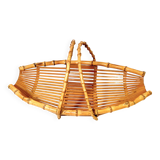 Vintage bamboo rattan wicker basket 1960s country chic