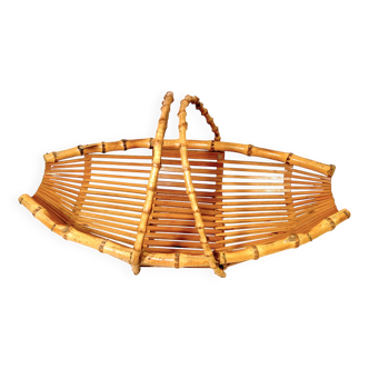 Vintage bamboo rattan wicker basket 1960s country chic