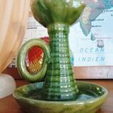 vintage green enameled ceramic candle holder