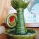 vintage green enameled ceramic candle holder