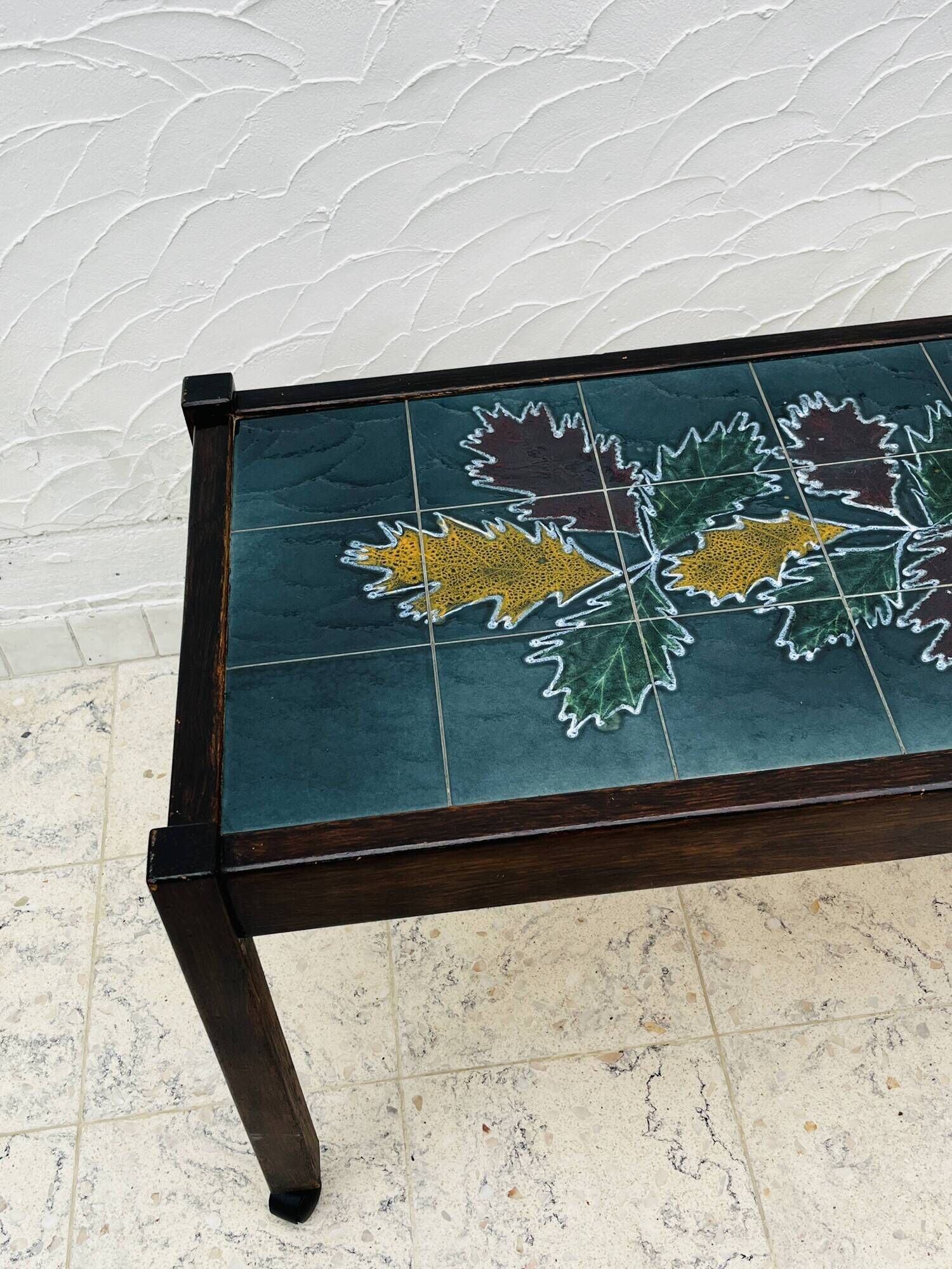 Vintage Coffee Table Ceramic and Solid Wood