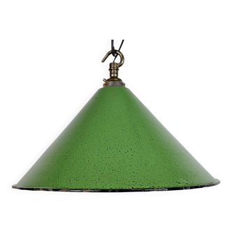 Industrial British Green Enamel Factory Pendant Lamp, 1950s