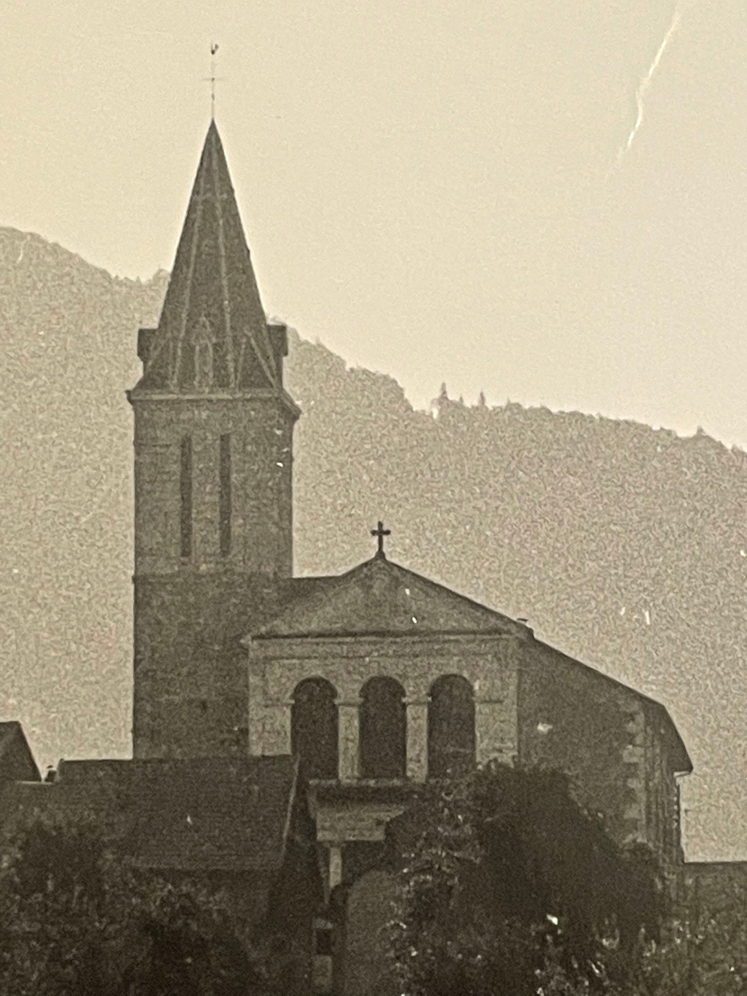 Photograph black and white silver print circa 1970 chemin de l'église