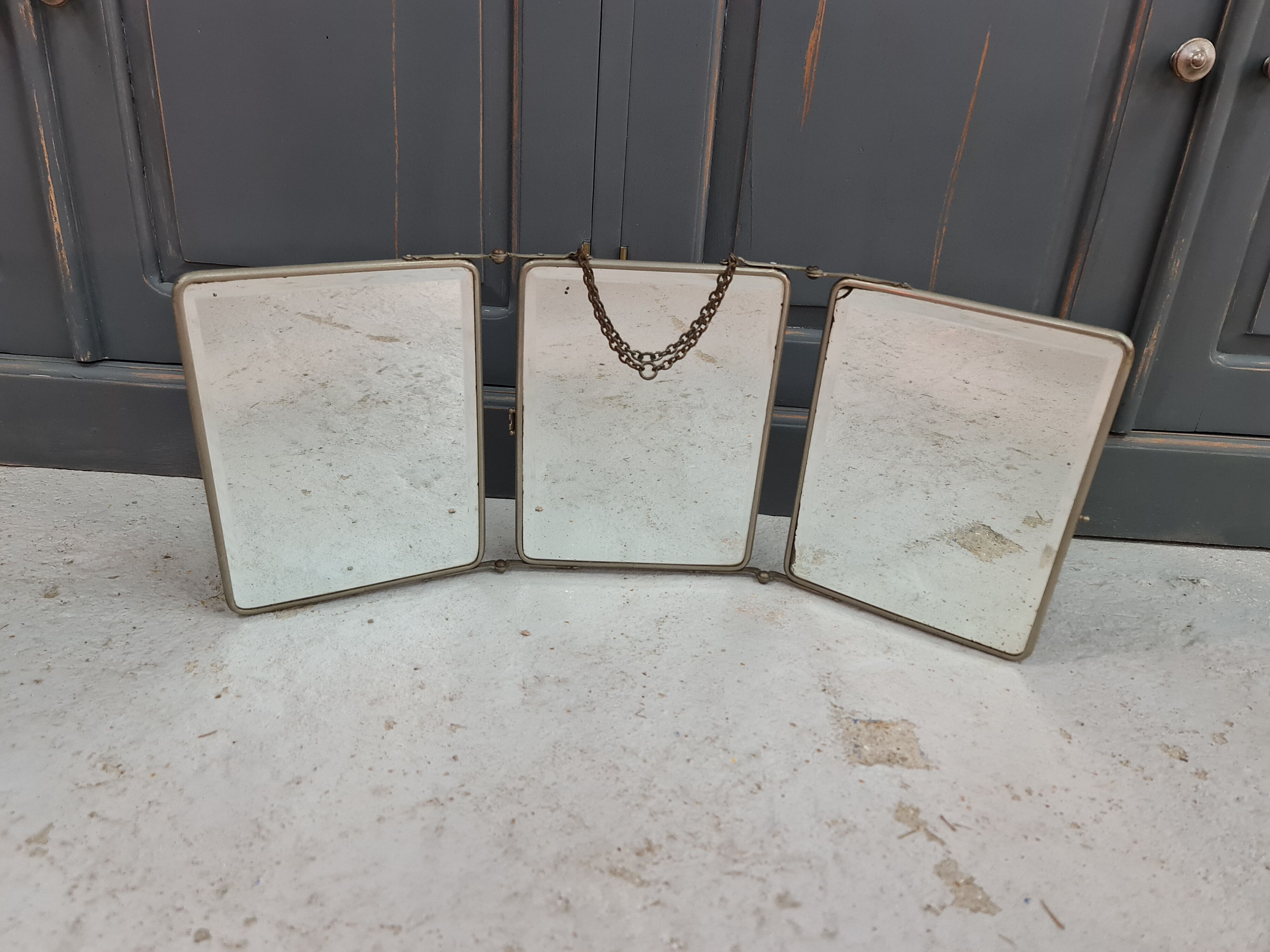 Old barber triptych mirror to put or hang 19x25cm