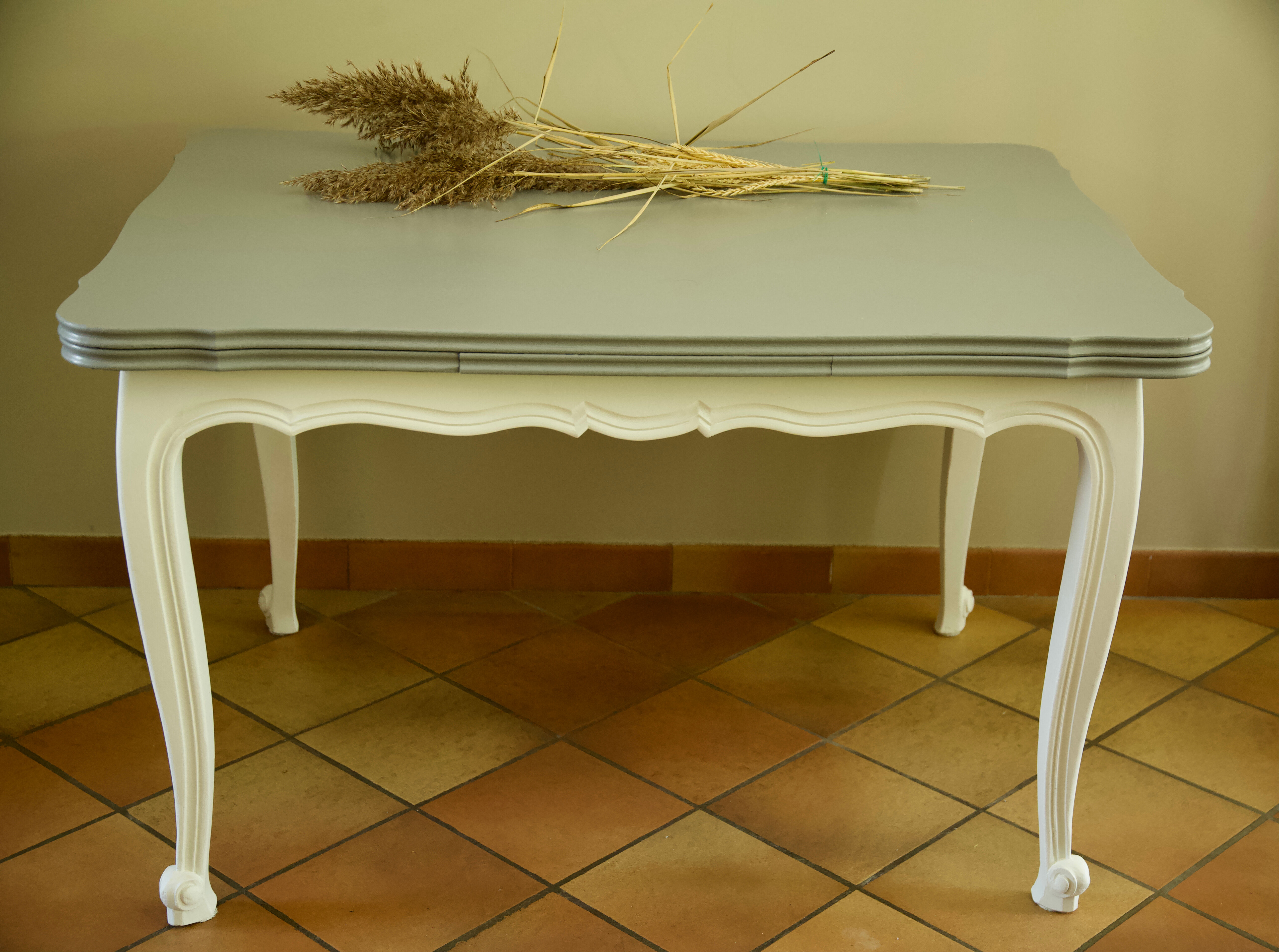 Dining table restyled gray and cream