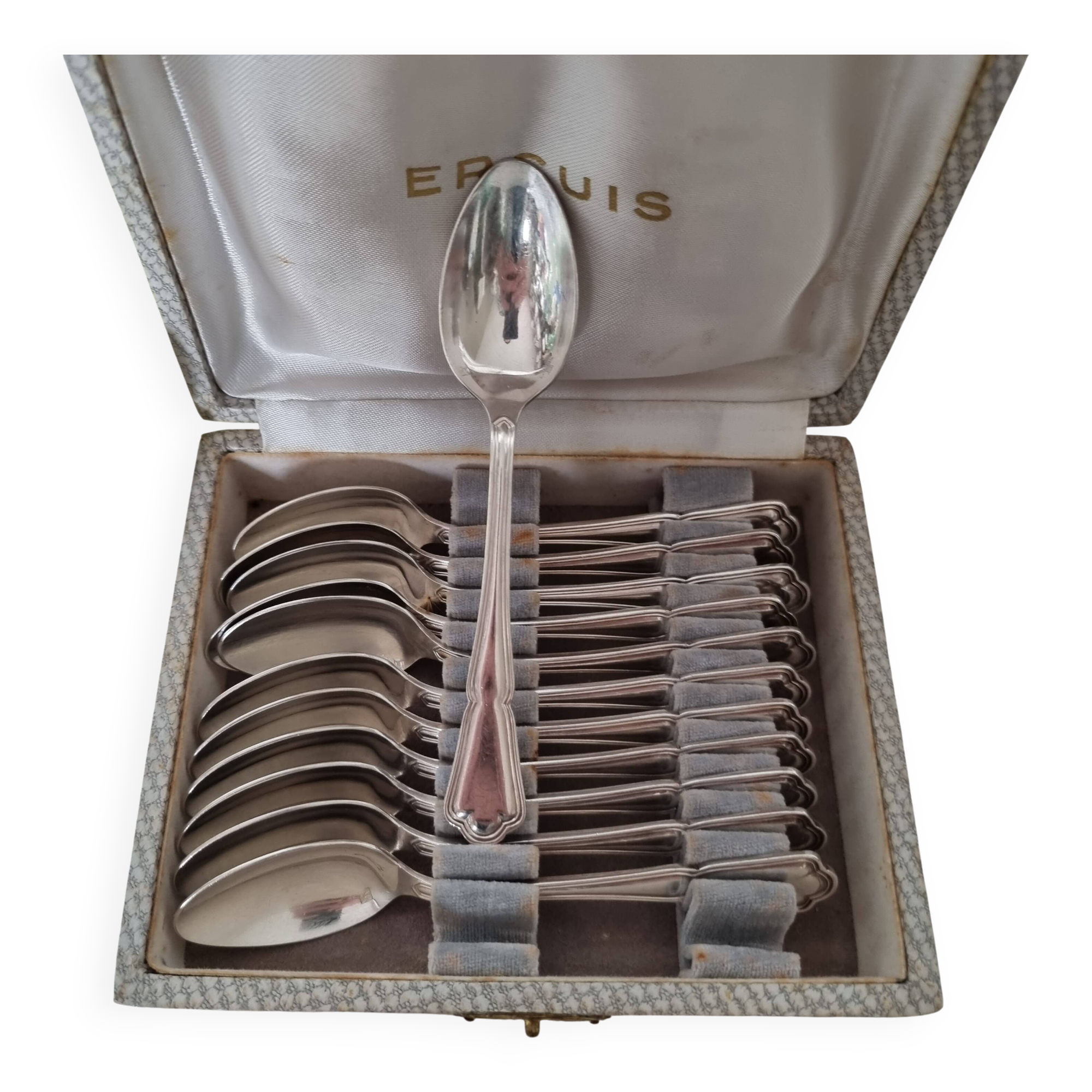 Set of 12 silver-plated coffee or dessert spoons from the E brand