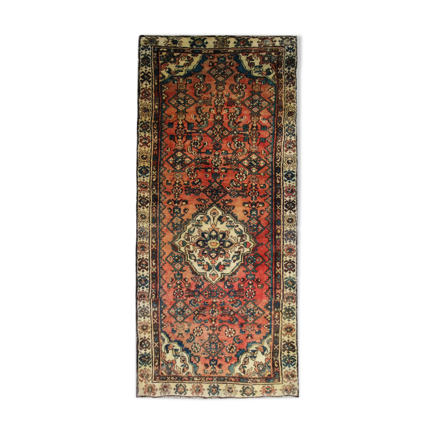 Traditional Rust Wool Area Rug Handmade Oriental Design Carpet- 94x240cm