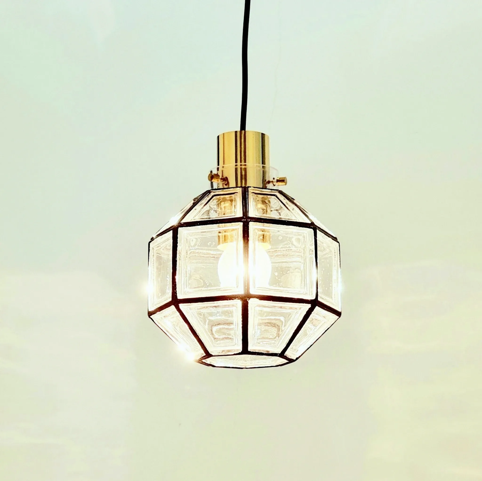 Pair of Mid-Century Glass & Brass Ceiling Lights from Limburg, 1970s