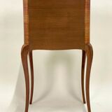 Ancien Chevet Table de Nuit Style Louis XV - Bois & Cuir