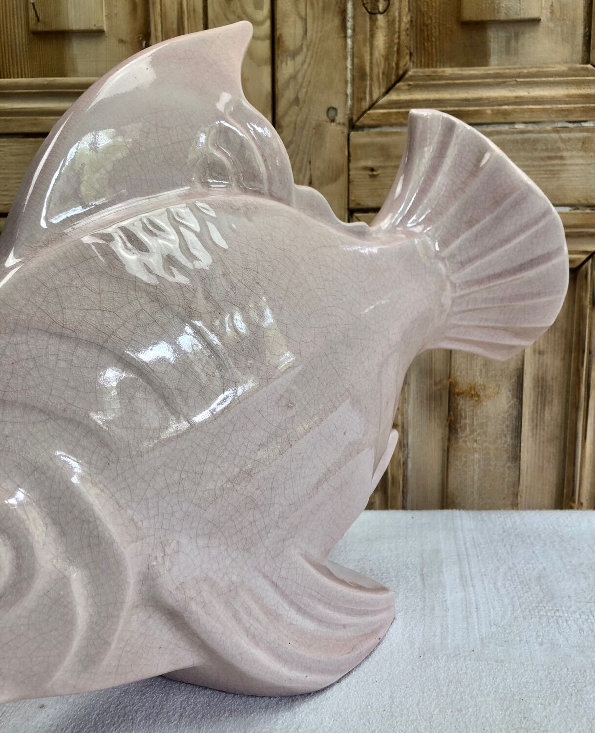 Sculpture poisson craquelé Art Déco céramique Le Jan