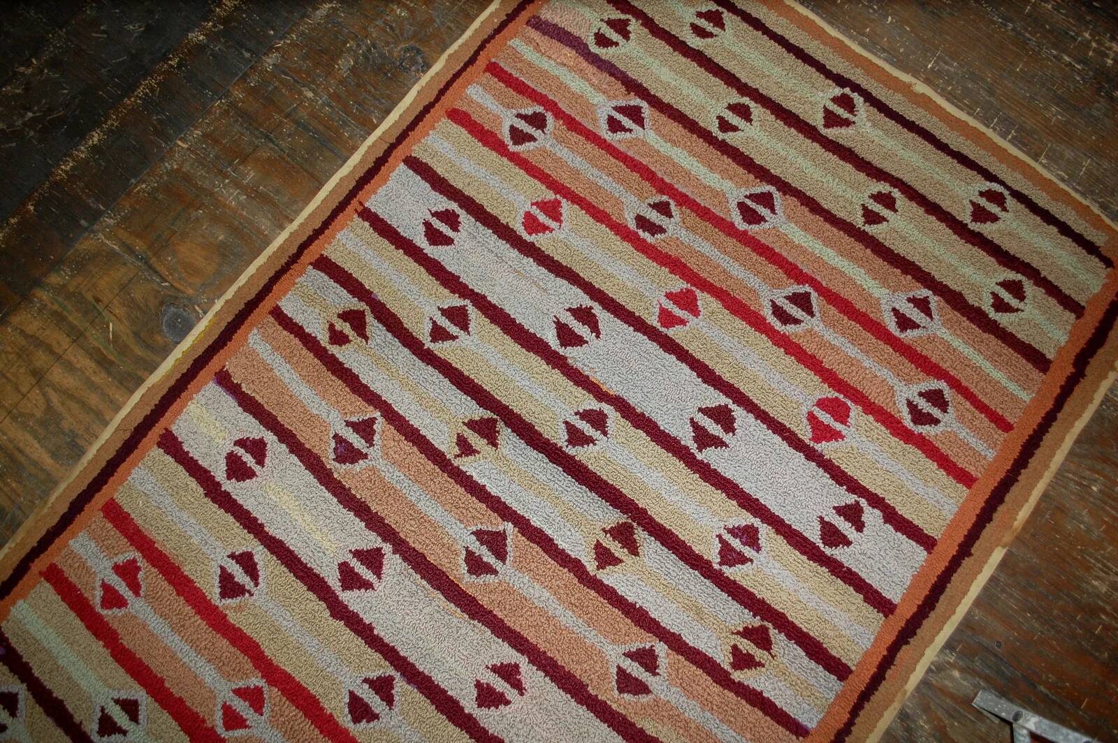 Tapis crocheté antique américain fait main, années 1890