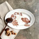 Longwy oval dish in white and brown iron earth
