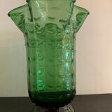 Green Italian Empoli vase, blown and bubbled glass, 1960