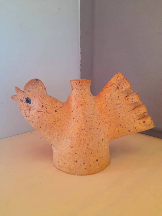 Vase en grès zoomorphe oiseau 1960