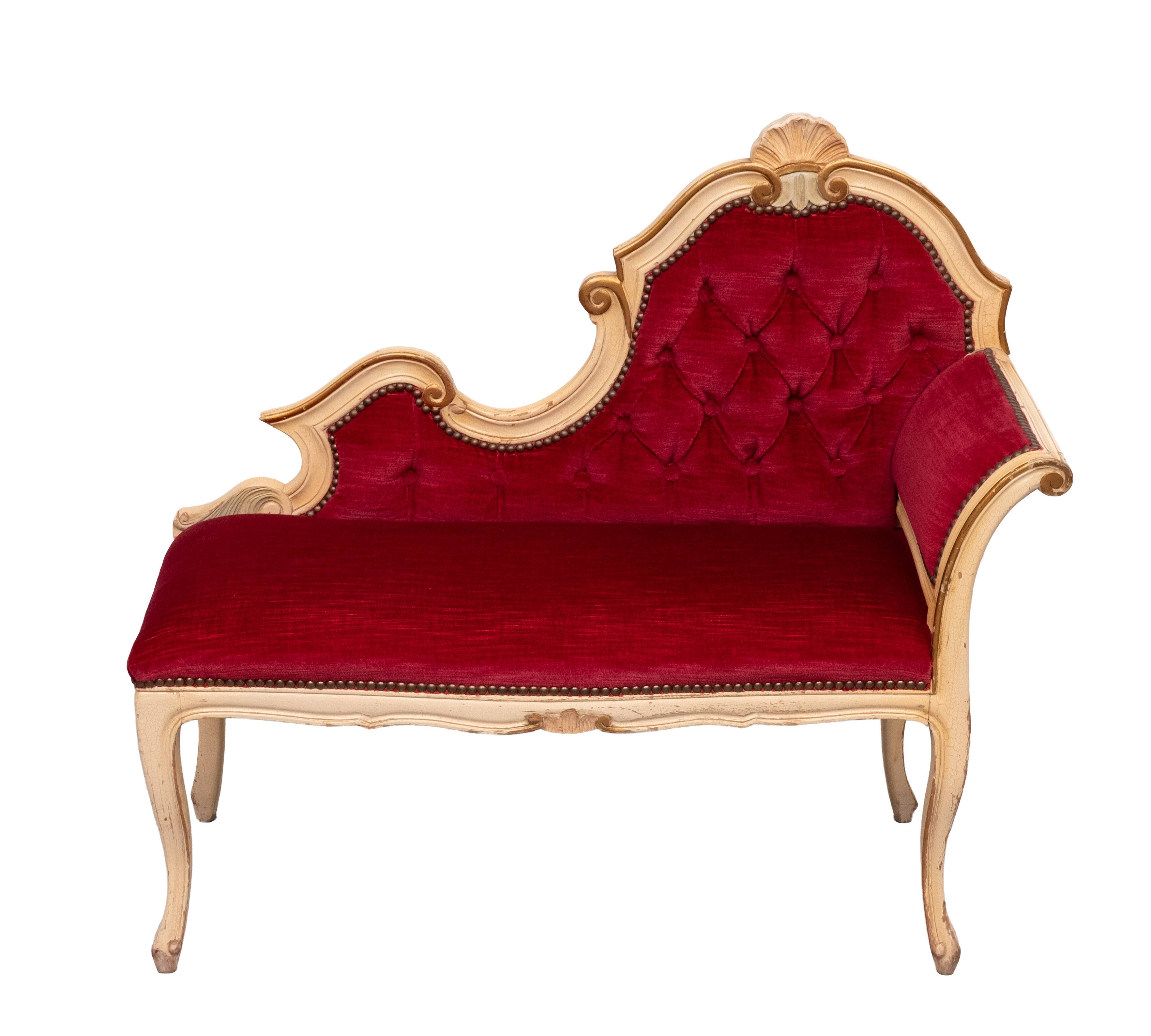 Louis XVI Red Velvet Hall Sofa 1950s France