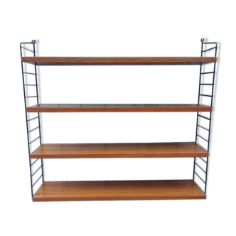 Vintage wall shelf in Teak veneer and black metal, Nisse Strinning, 60s