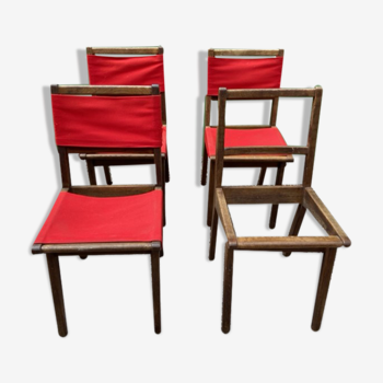 Série de 4 chaises bois vintage