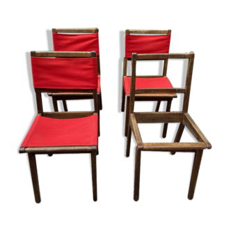 Série de 4 chaises bois vintage