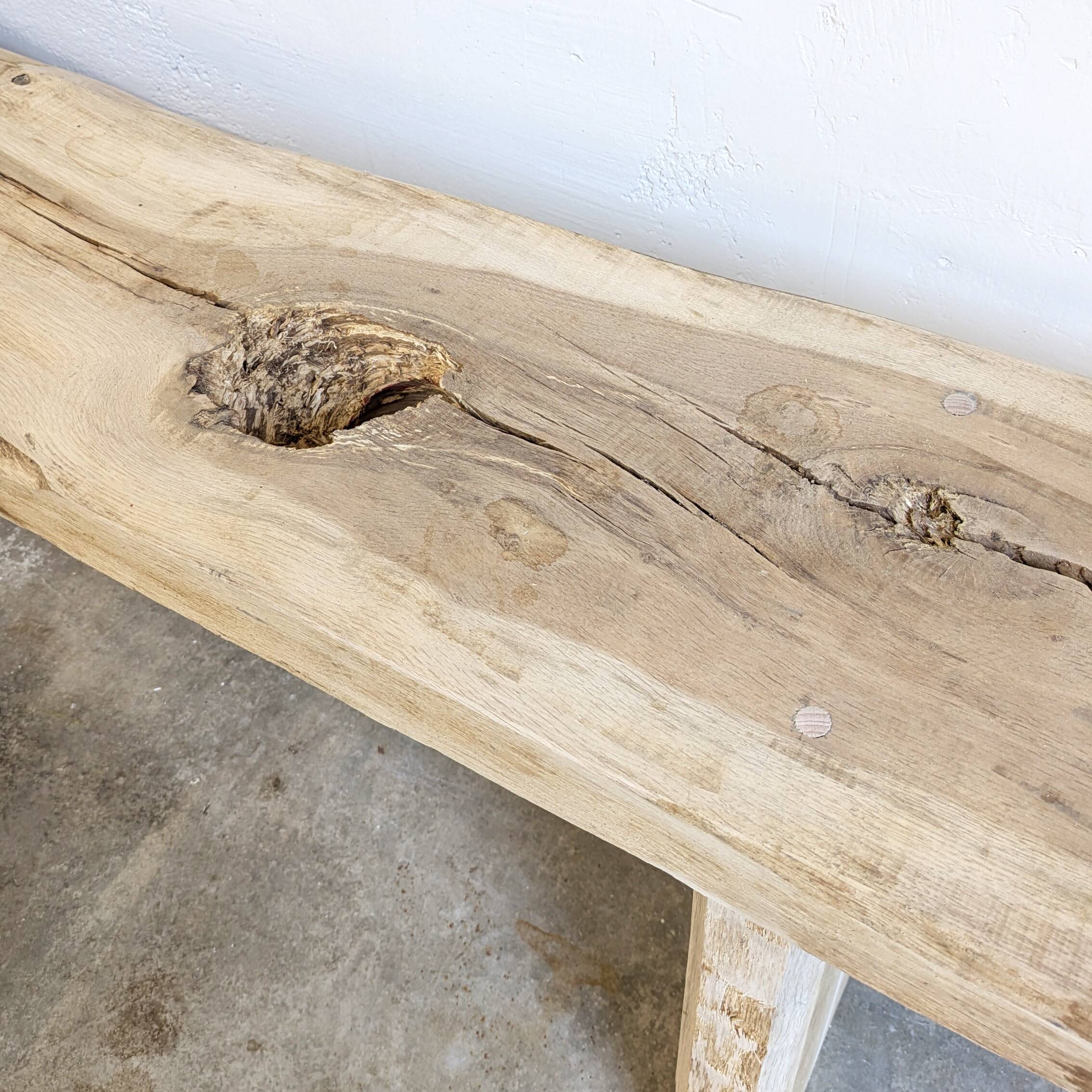 Raw oak wood bench
