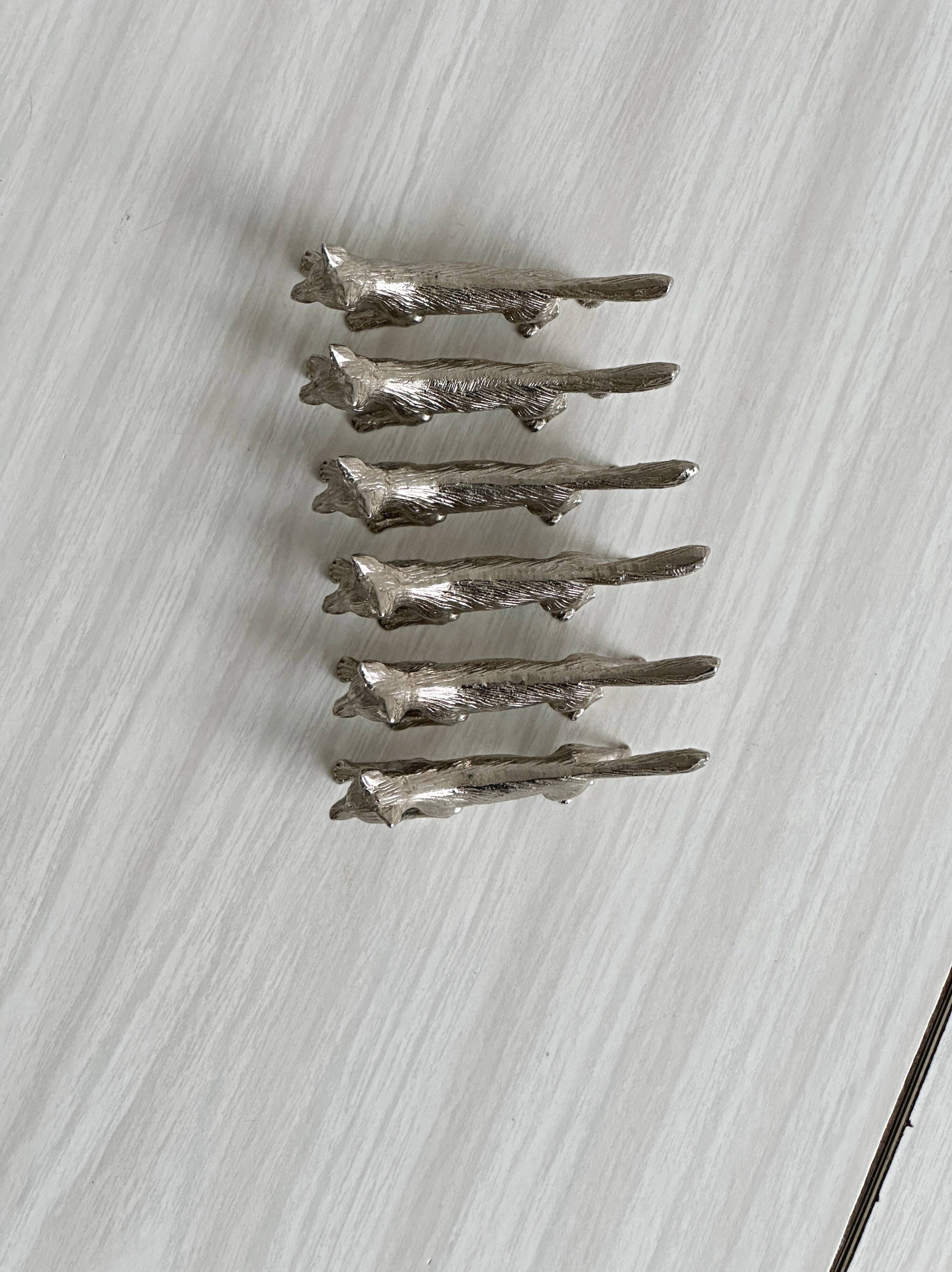 Set of 6 metal fox knife rests