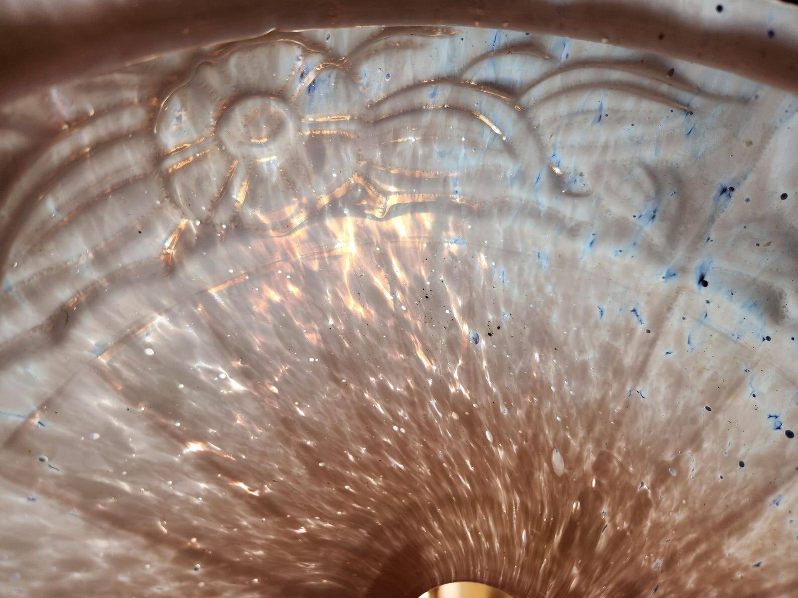 Art Deco Pink Opaline Glass Suspension Lamp Shade Rose Detail