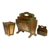 Set of 3 florentine newspaper rack, letter holder, paper basket 1960s italy