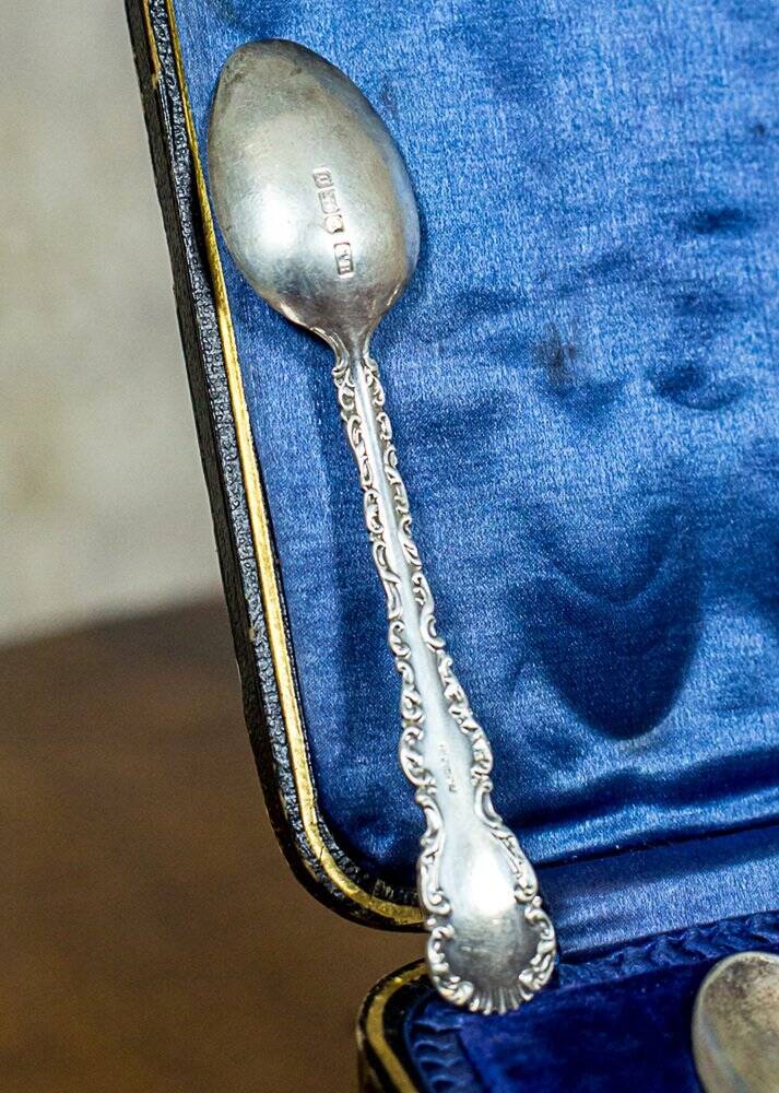 Antique English Silver Teaspoons, 1906, Set of 13