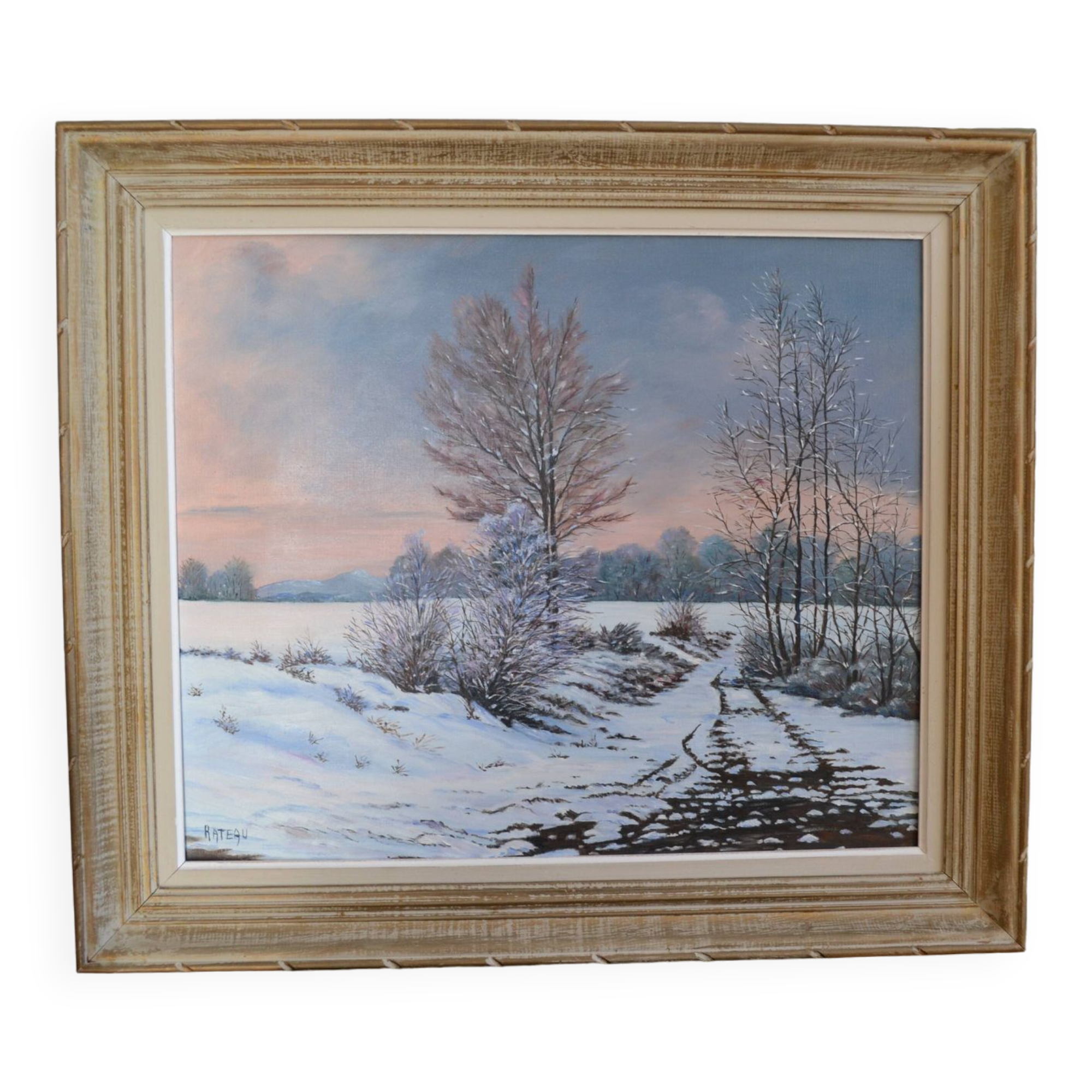 Rateau "Snowy landscape" framed HST painting