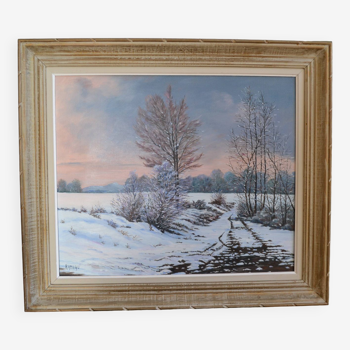 Rateau "Snowy landscape" framed HST painting