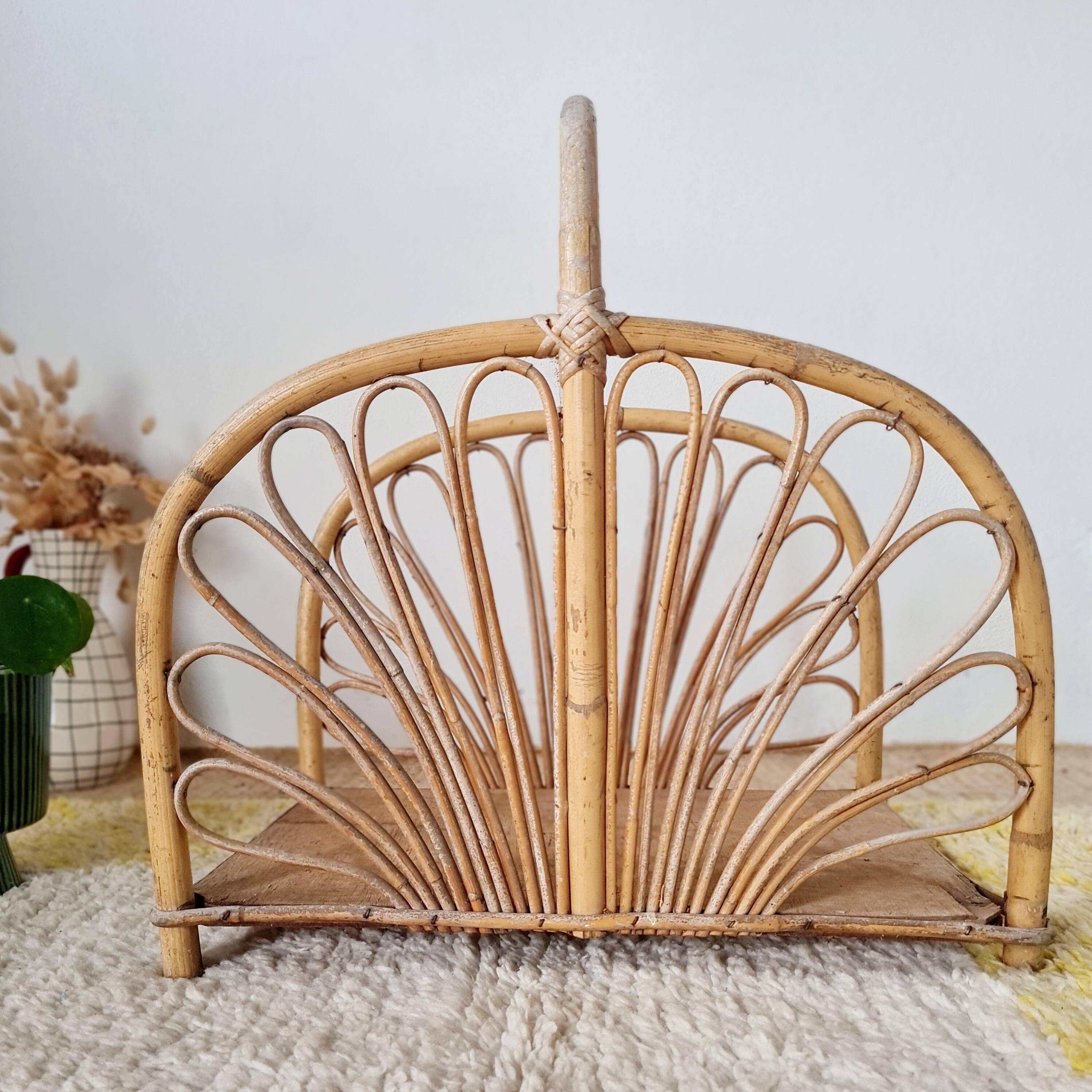 Magazine rack, vintage rattan storage