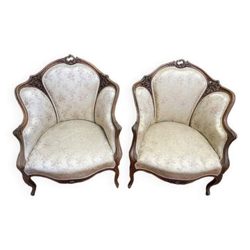Pair of Louis XV rocaille bergere armchairs