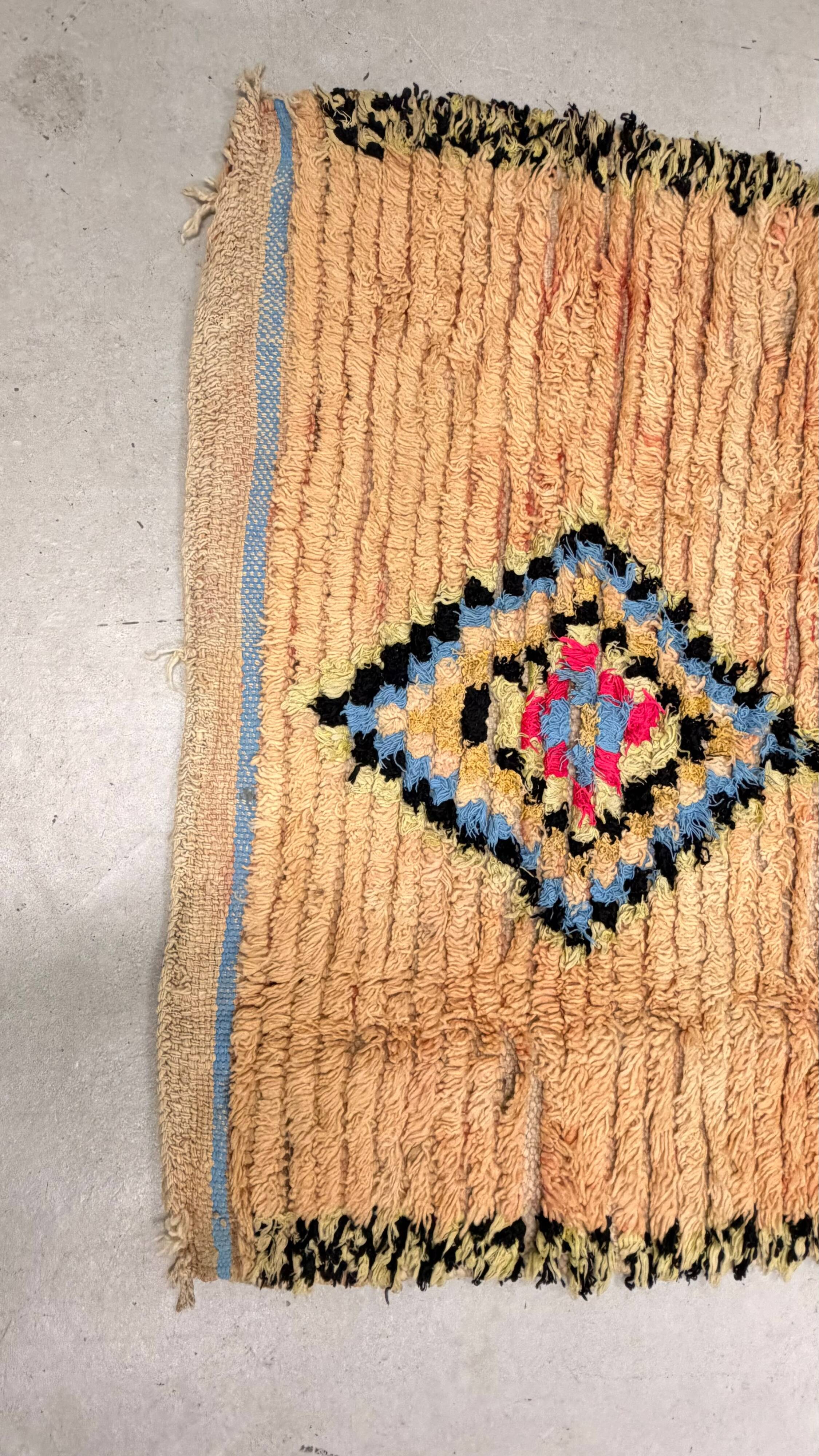 Vintage beige apricot Berber hallway rug with colourful patterns – 280 × 110 cm