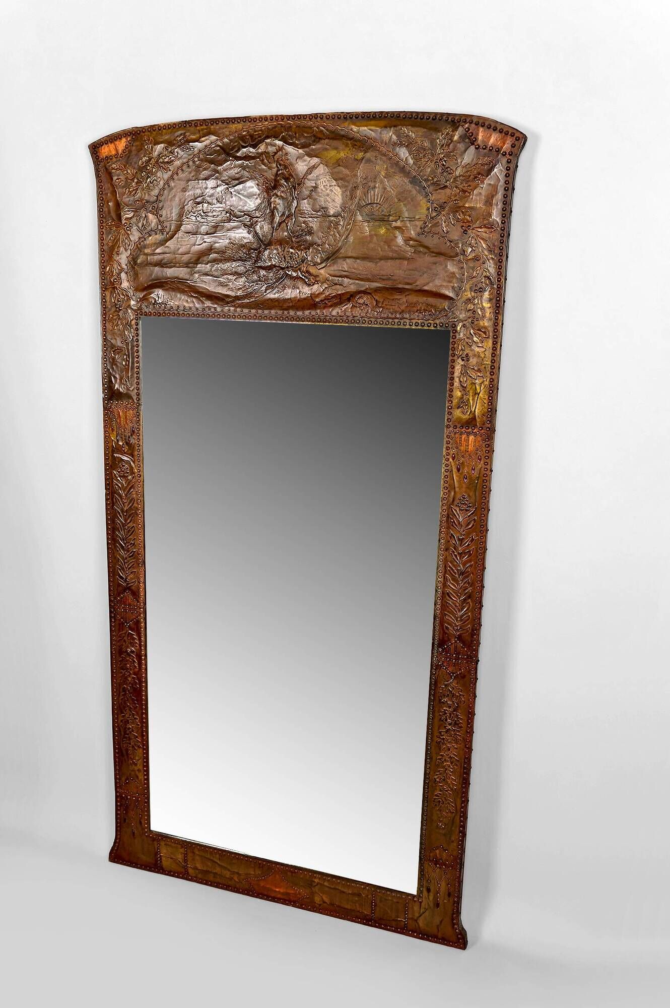 Art Nouveau mirror, "The French Rooster Triumphant over the German Eagle", 1916