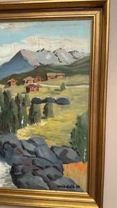 Oil on Canvas “Huts in the Mountains” by Weidofolk, Vintage & Framed
