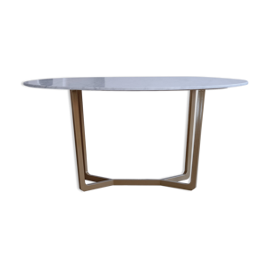 table à manger ovale en marbre ibiza blanc 160x90x75