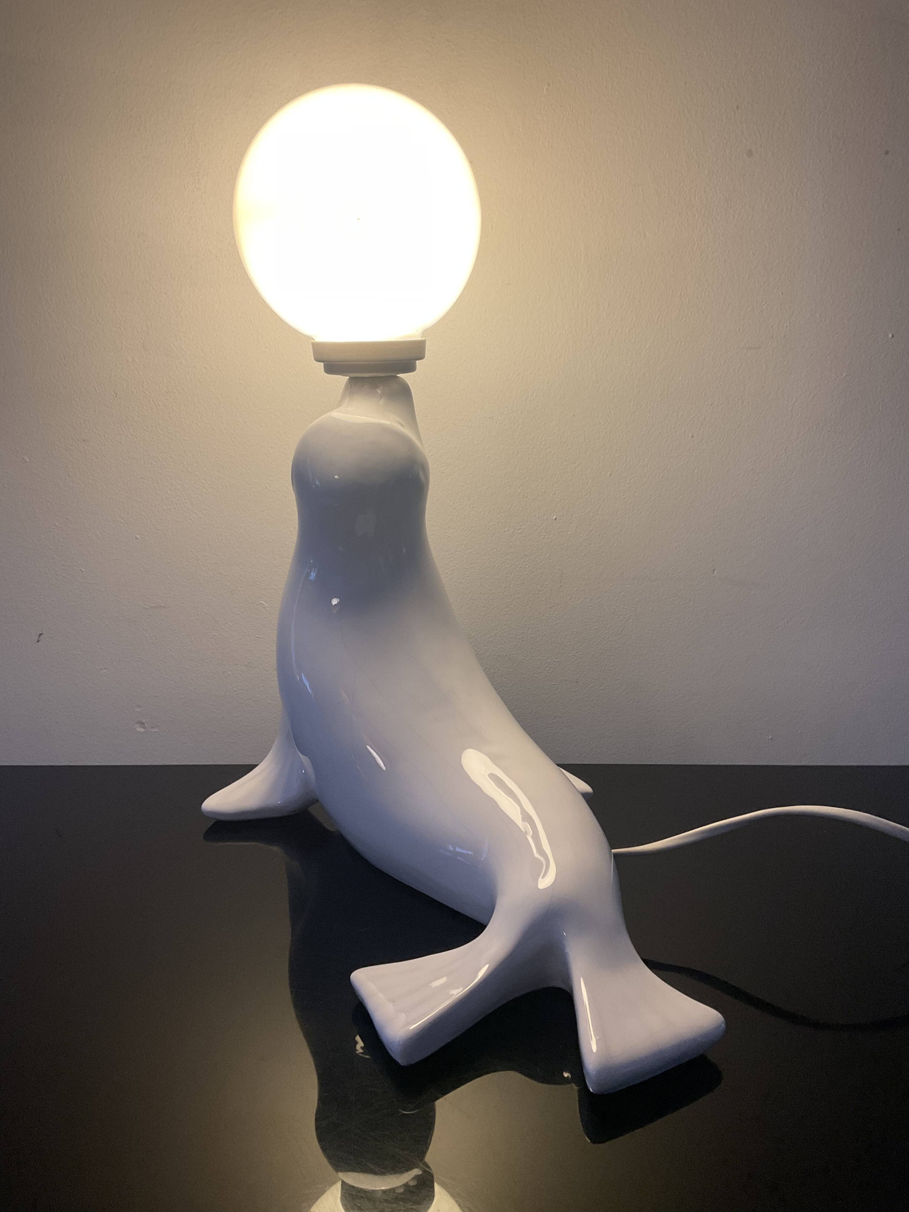 Lampe Otarie vintage en céramique de Delfts années 60