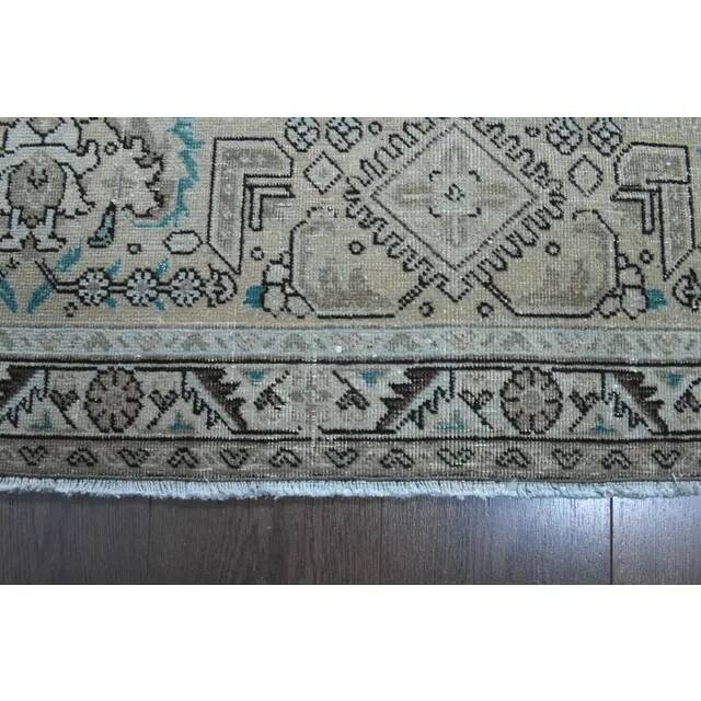 1970s Vintage Persian Handmade Wool Cotton Light Blue Area Rug 285x383
