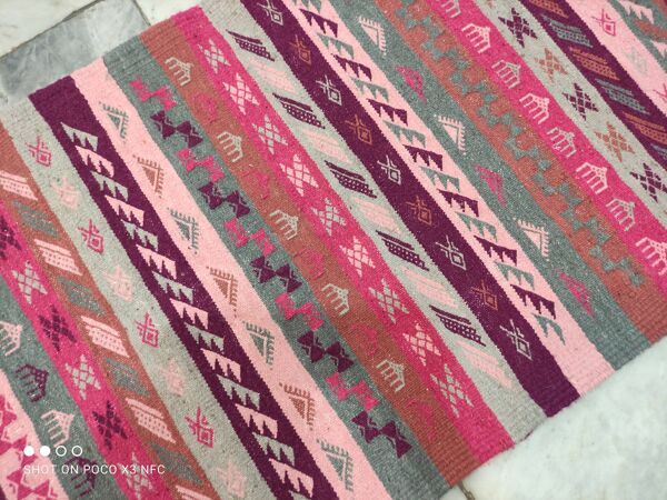 Tapis Rose Rayé, Tapis Kilim marocain Tapis Berbère Fait Entièrement À La Main Tapis Beni Ourain