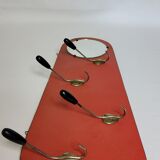 Vintage wall coat rack with round mirror, 4 hooks, 68 cm