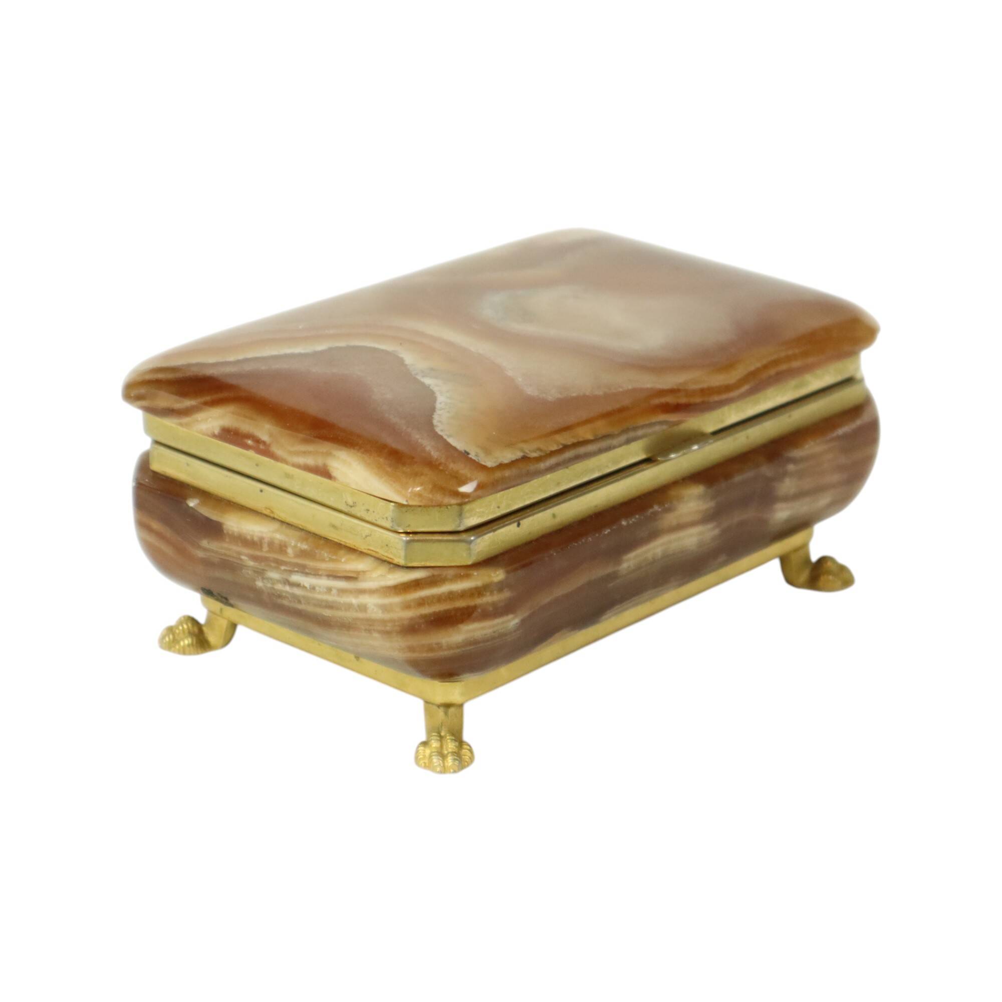 Vintage Italian Jewelry Box Alabaster Gold Lion Paws