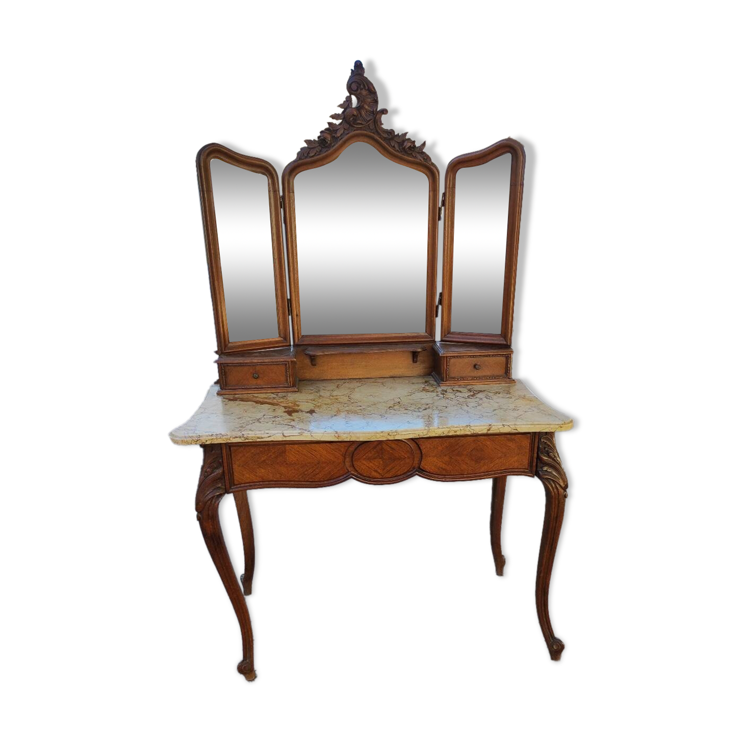 Rocaille dressing table marble top, one drawer