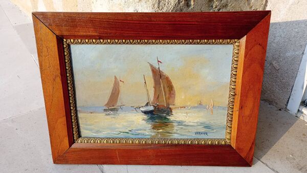 peinture a l'huile sur carton ( voiliers)