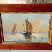 peinture a l'huile sur carton ( voiliers)